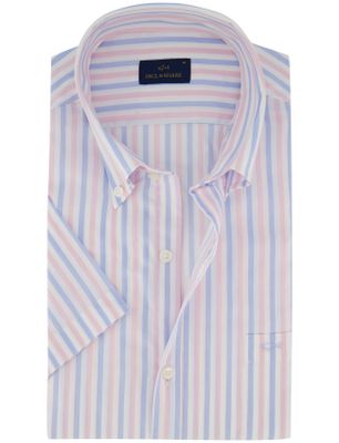 Paul & Shark Paul & Shark overhemd roze en blauwe strepen