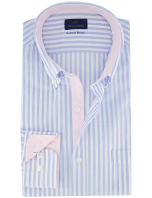 Paul & Shark Paul & Shark overhemd lichtblauw gestreept met borstzak