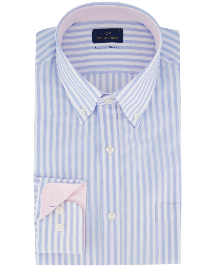 Paul & Shark overhemd lichtblauw gestreept met borstzak