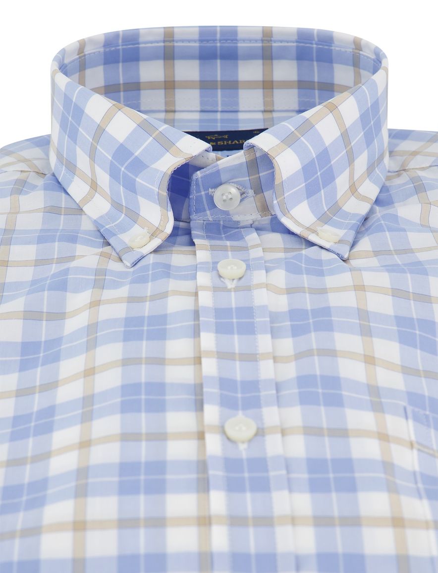 Paul & Shark overhemd beige blauw wit geruit wijde fit