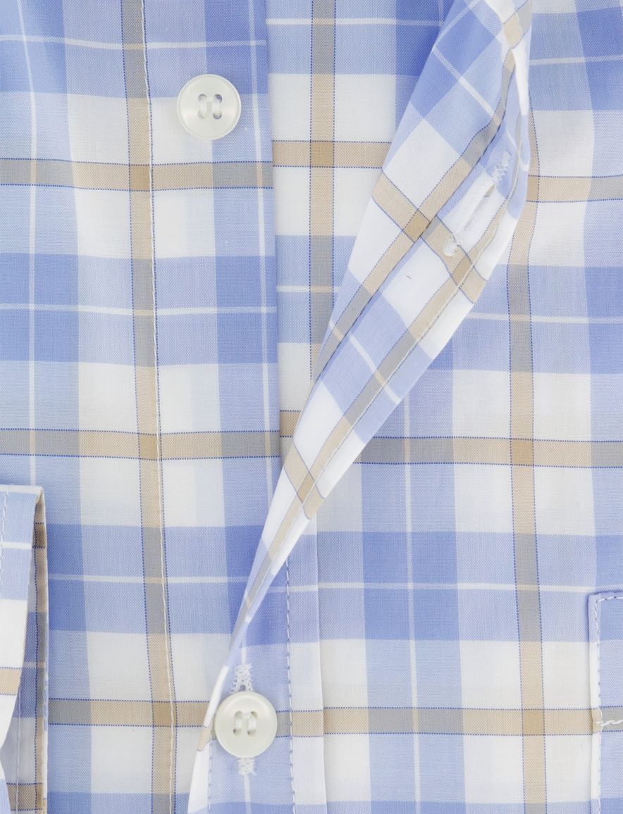 Paul & Shark overhemd beige blauw wit geruit wijde fit