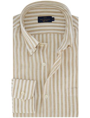 Paul & Shark Beige gestreept overhemd Paul & Shark borstzak linnen