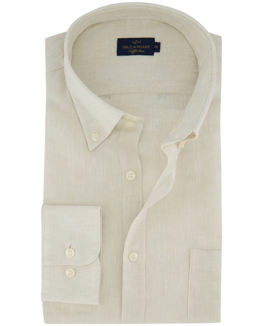 Paul & Shark overhemd beige gemeleerd 100% linnen