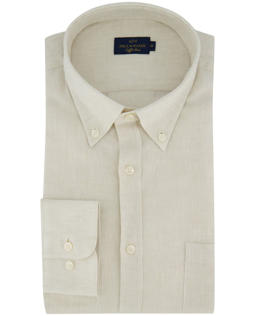 Paul & Shark overhemd beige gemeleerd 100% linnen