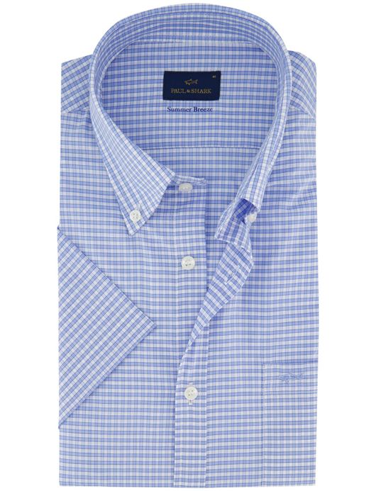 Paul & Shark korte mouw lichtblauw geruit