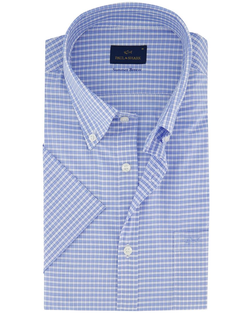 Paul & Shark korte mouw lichtblauw geruit