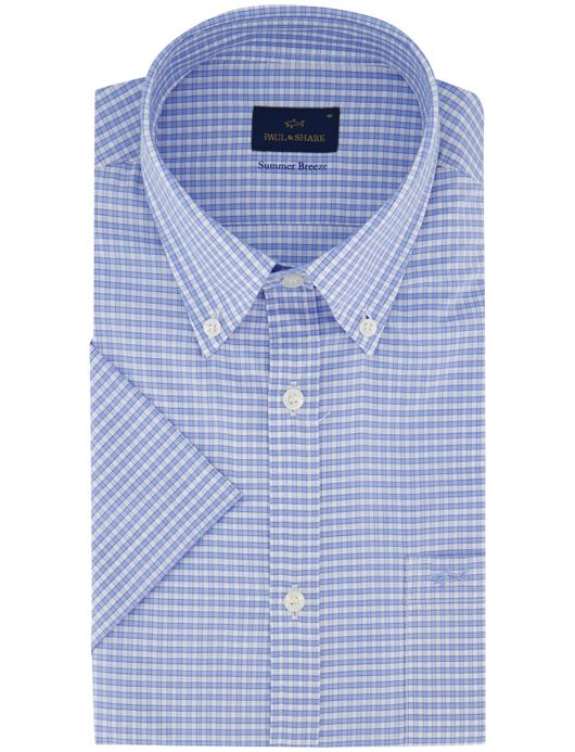 Paul & Shark korte mouw lichtblauw geruit