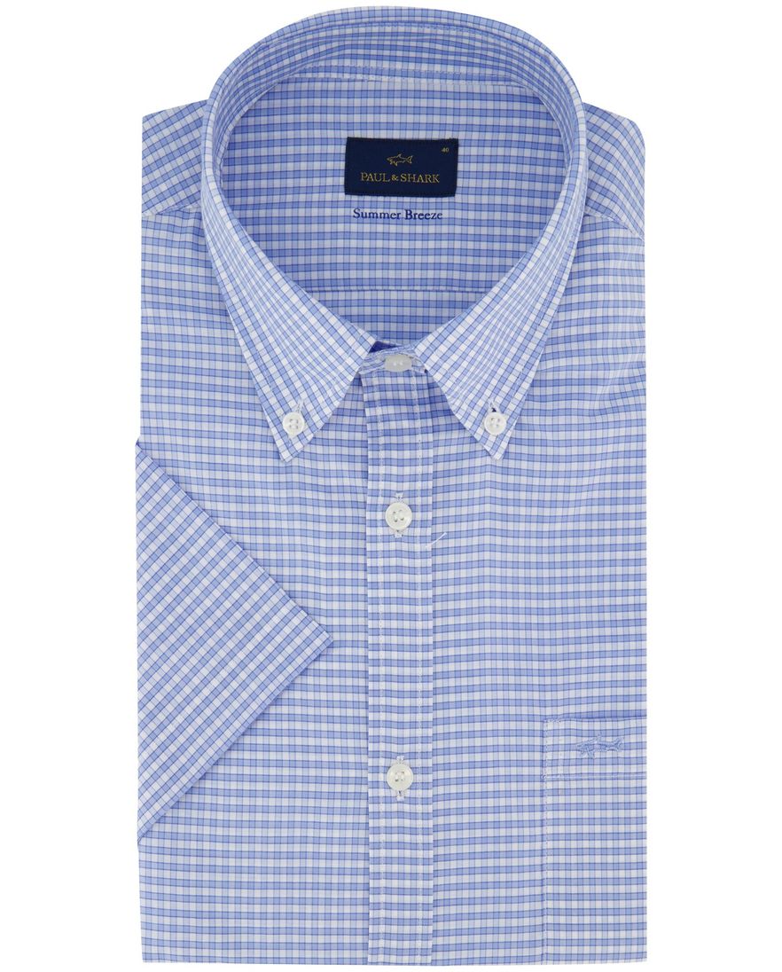 Paul & Shark korte mouw lichtblauw geruit