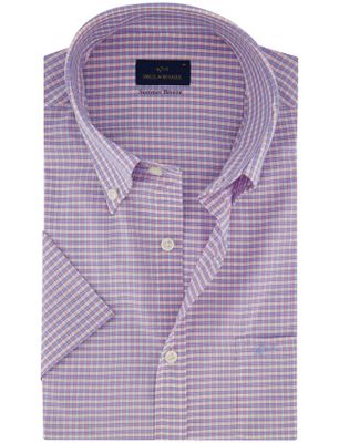 Paul & Shark Overhemd Summer Breeze Paul & Shark blauw roze geruit korte mouw