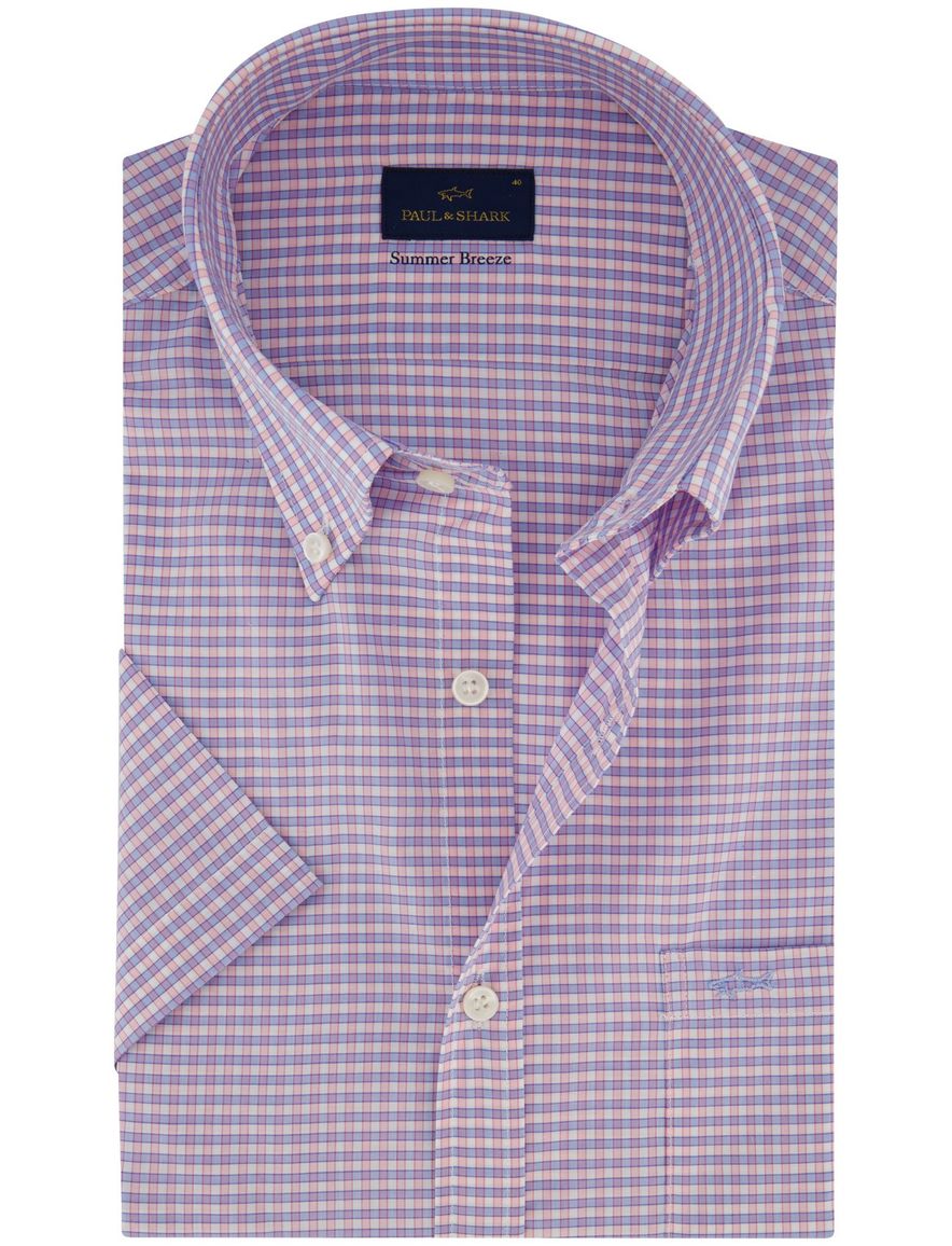 Overhemd Summer Breeze Paul & Shark blauw roze geruit korte mouw