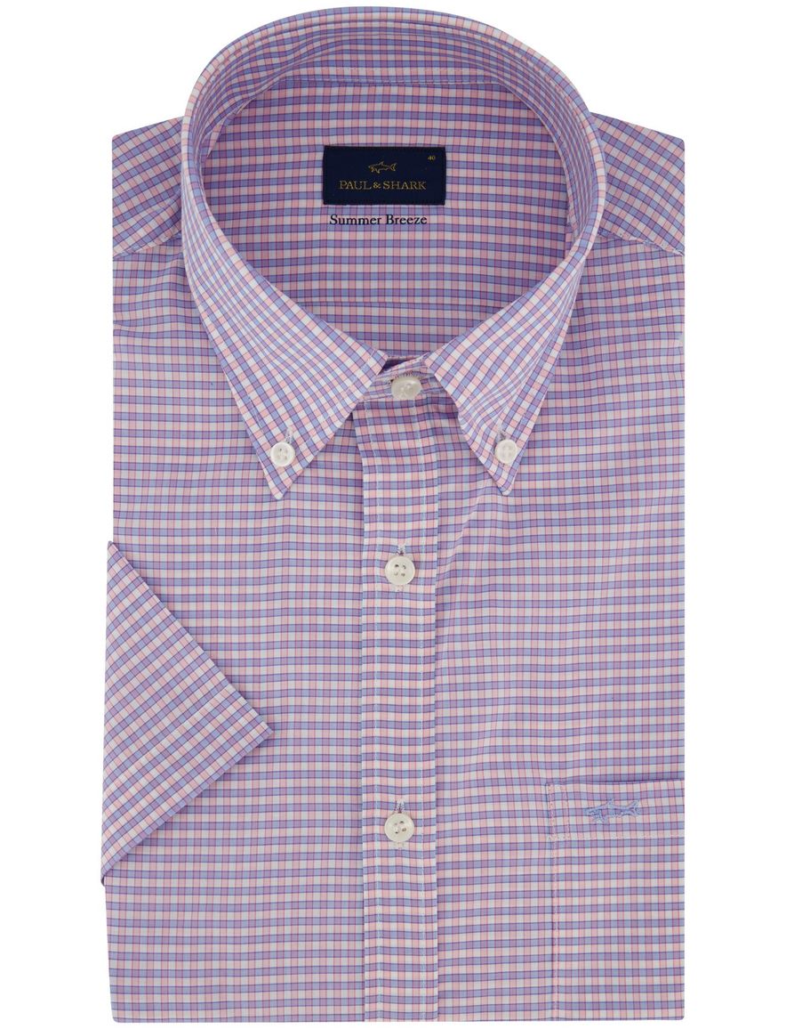 Overhemd Summer Breeze Paul & Shark blauw roze geruit korte mouw