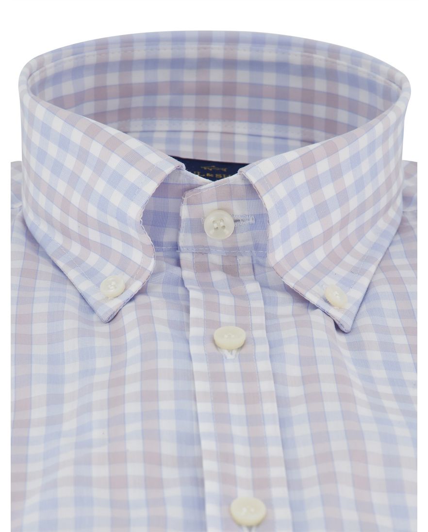 Paul & Shark overhemd beige blauw geruit korte mouw