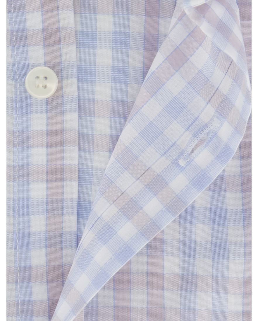 Paul & Shark overhemd beige blauw geruit korte mouw