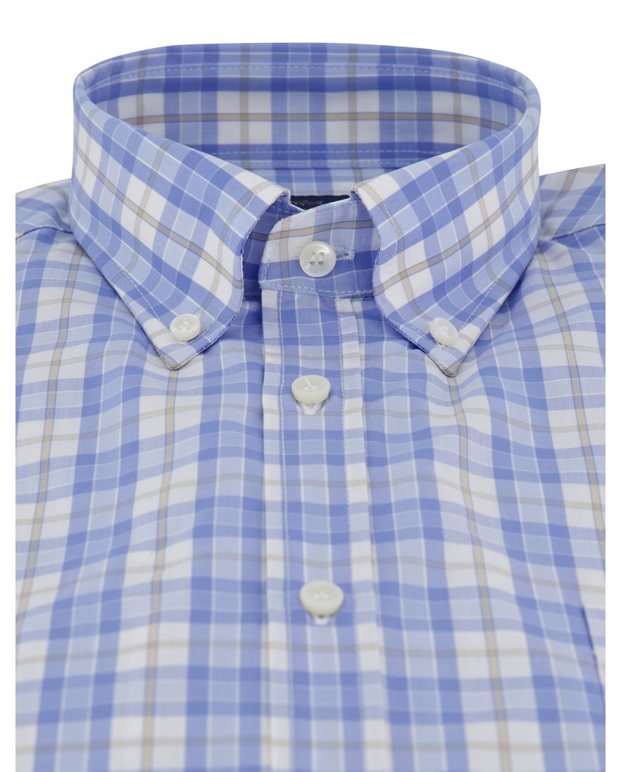 Paul & Shark korte mouw overhemd blauw geruit witte knopen