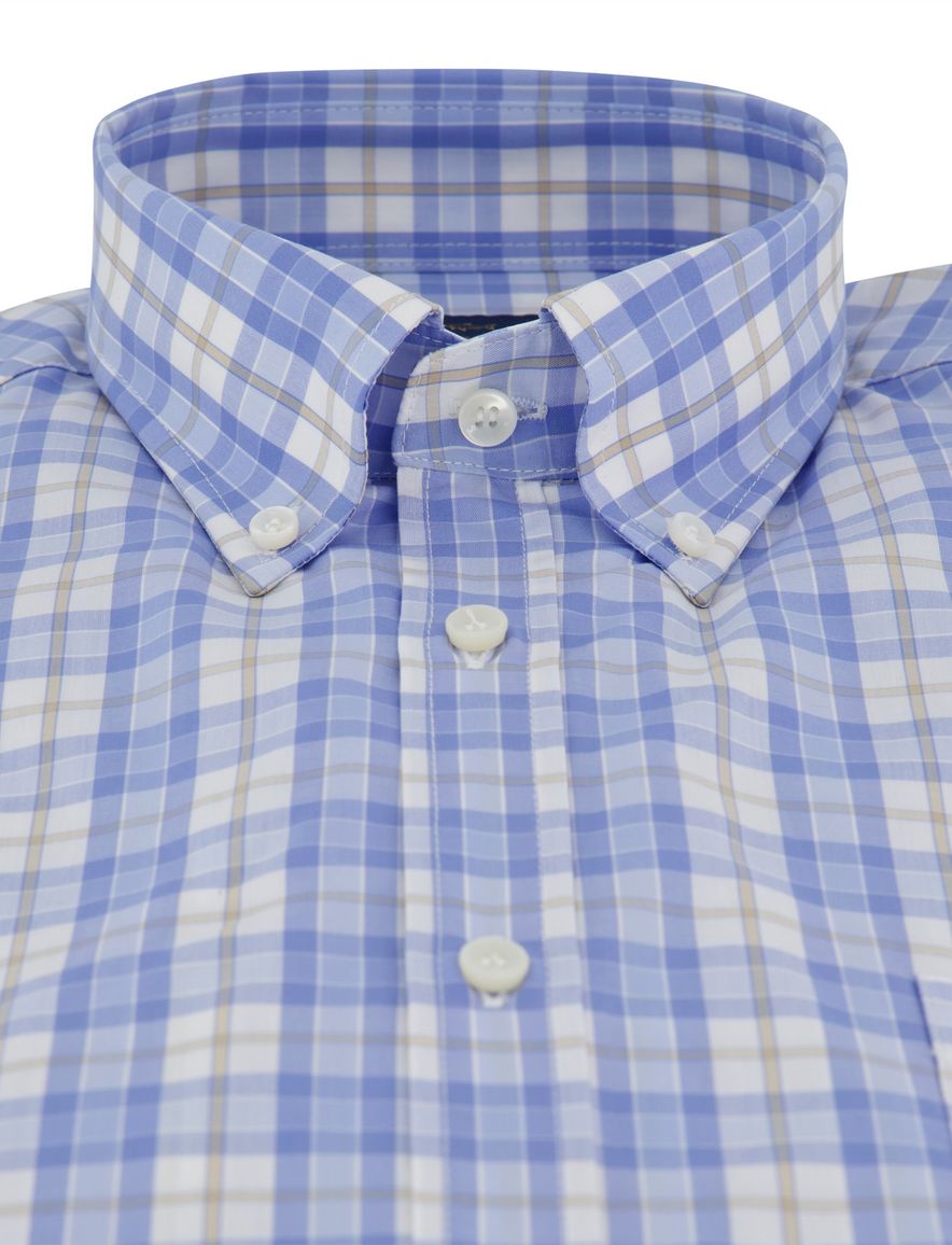 Paul & Shark korte mouw overhemd blauw geruit witte knopen