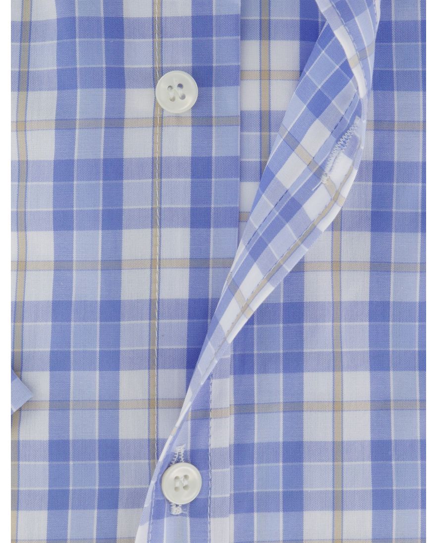 Paul & Shark korte mouw overhemd blauw geruit witte knopen