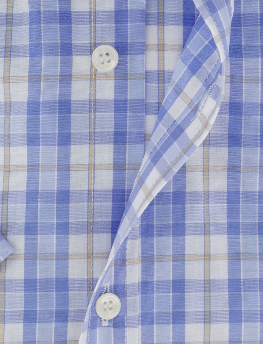 Paul & Shark korte mouw overhemd blauw geruit witte knopen