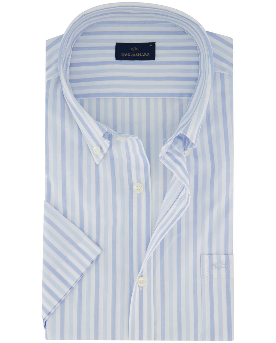 Paul & Shark overhemd korte mouw lichtblauw wit wijde fit