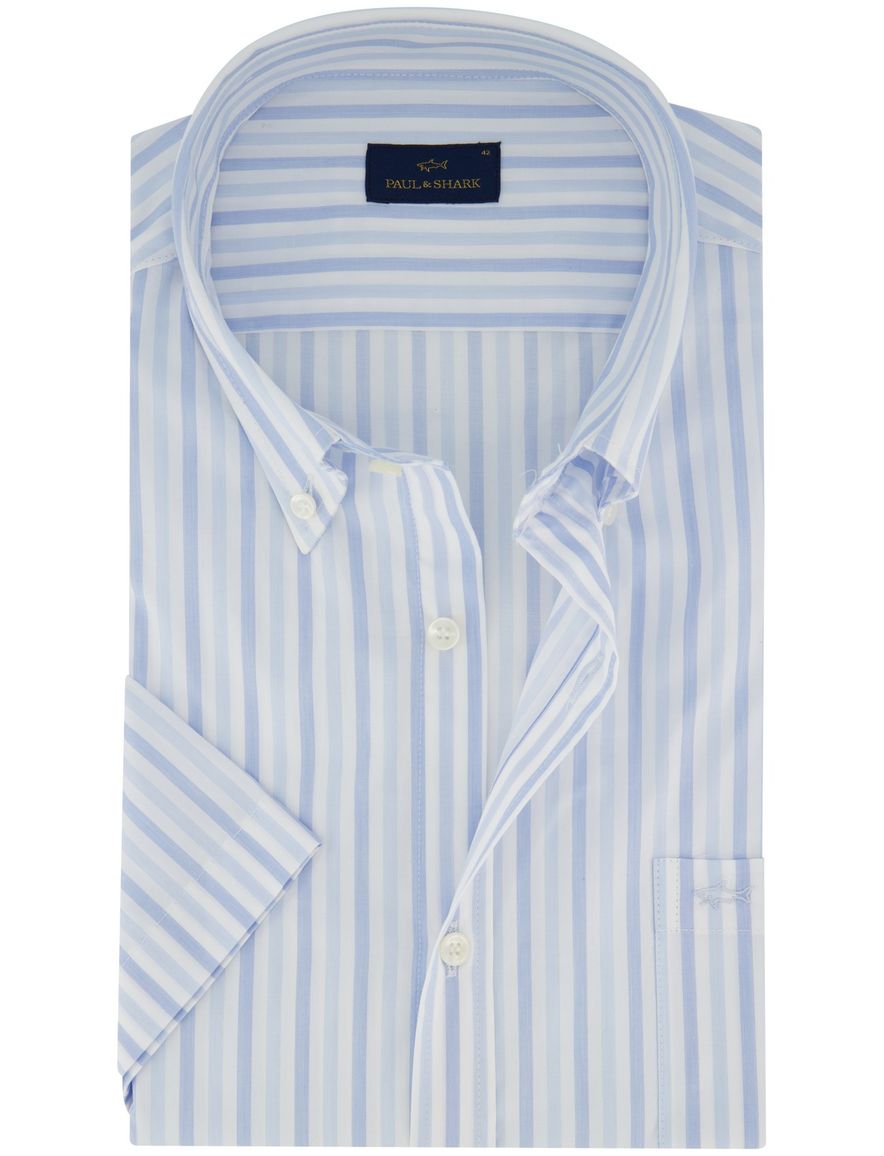 Paul & Shark overhemd korte mouw lichtblauw wit wijde fit