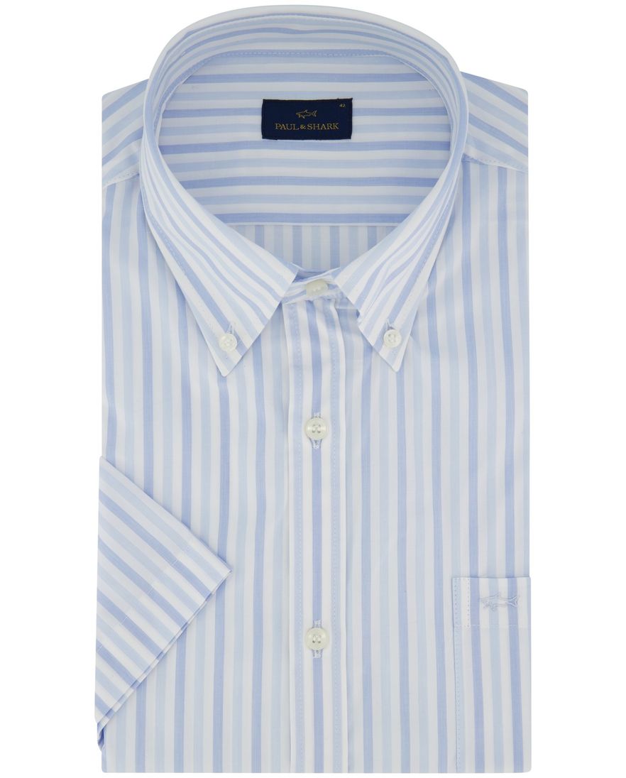 Paul & Shark overhemd korte mouw lichtblauw wit wijde fit