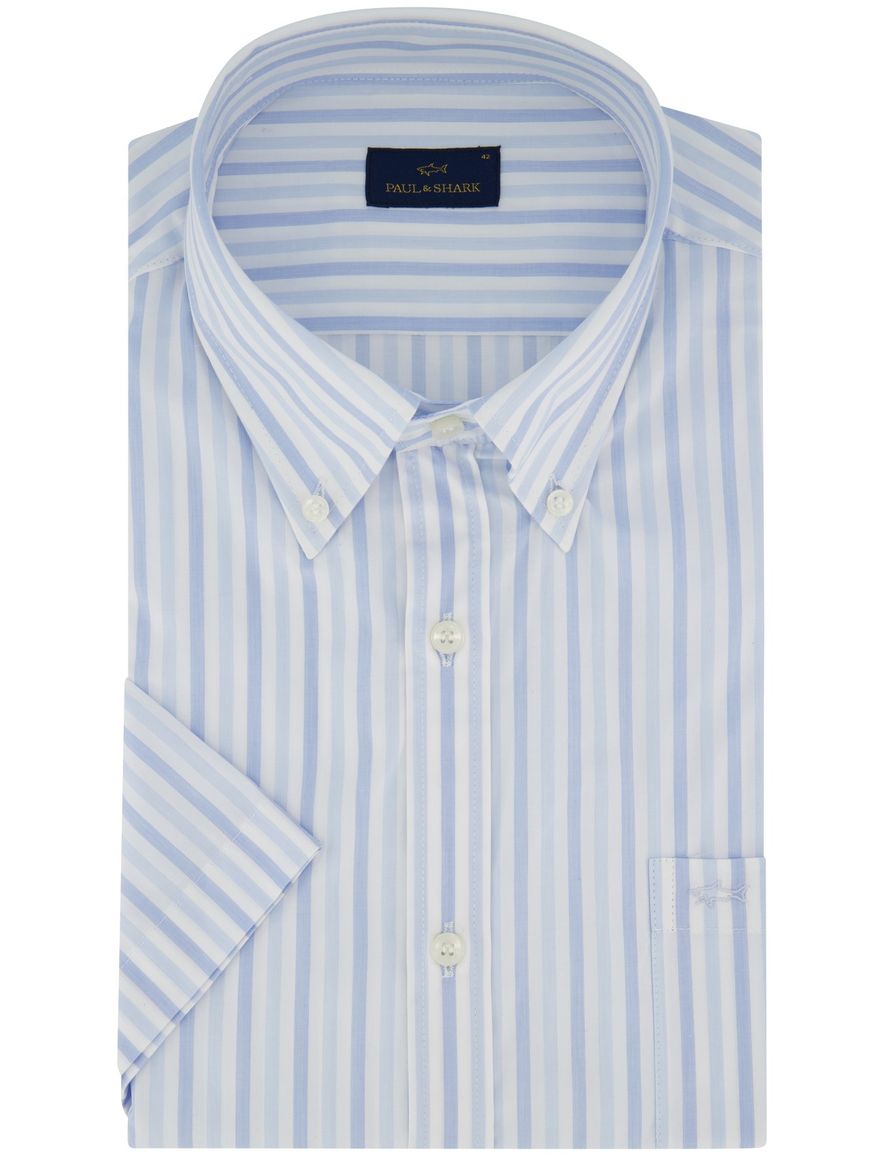 Paul & Shark overhemd korte mouw lichtblauw wit wijde fit