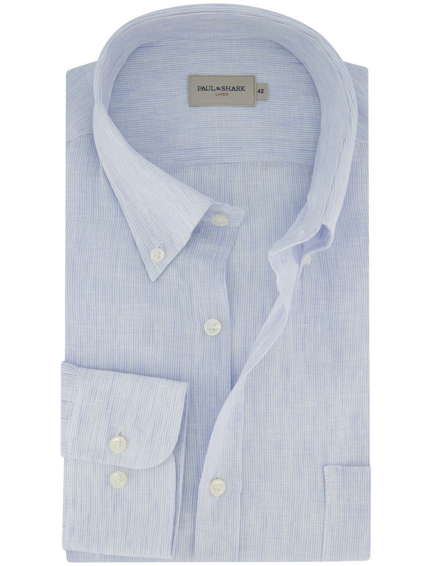Paul & Shark overhemd blauw wit gestreept button-down collar