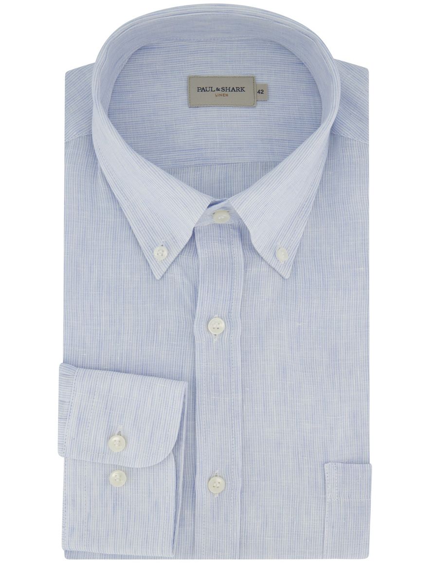 Paul & Shark overhemd blauw wit gestreept button-down collar
