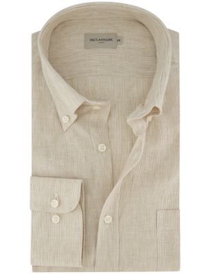 Paul & Shark Paul & Shark overhemd beige wit gestreept button-down collar