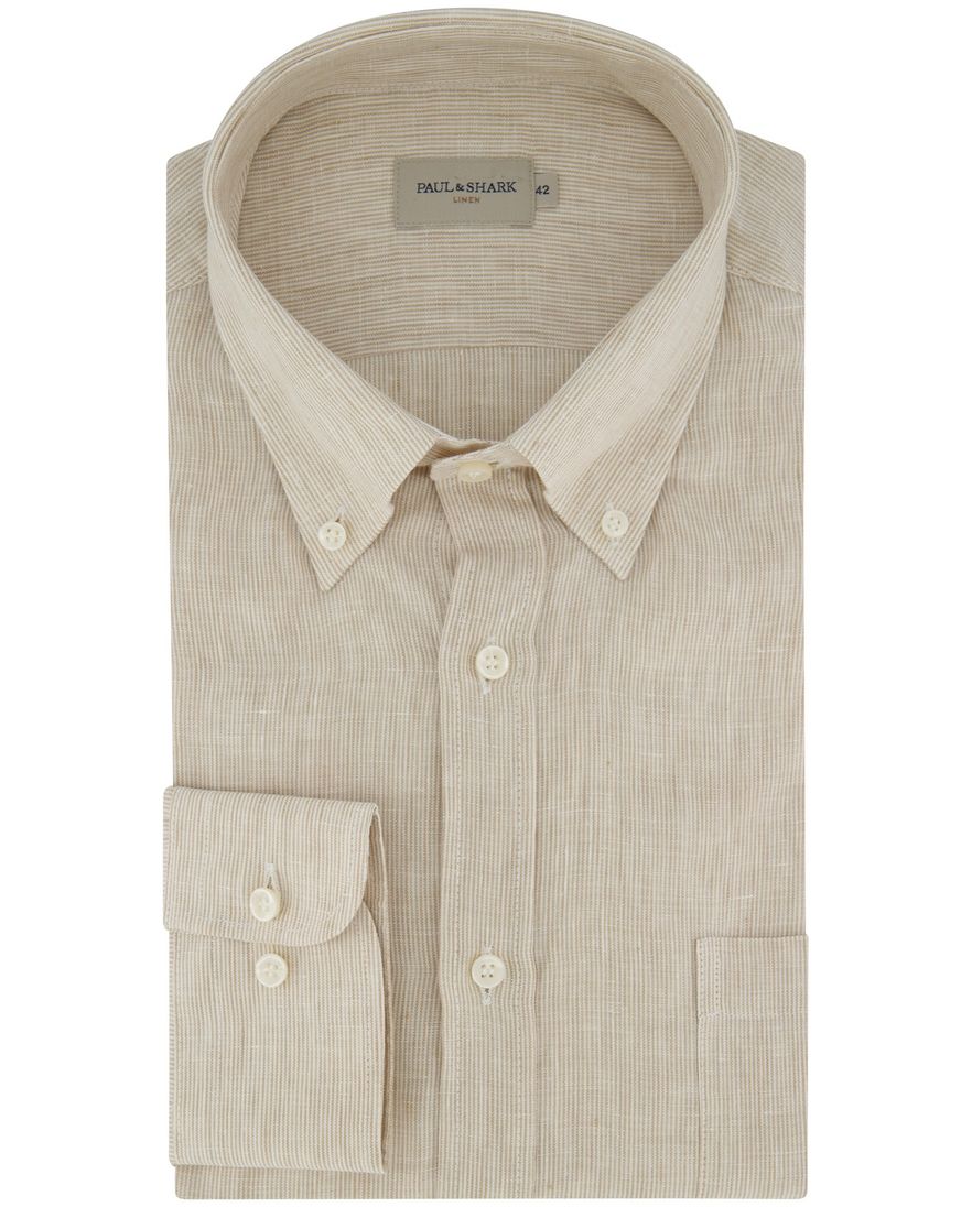 Paul & Shark overhemd beige wit gestreept button-down collar