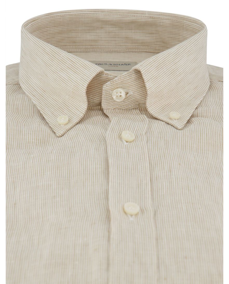 Paul & Shark overhemd beige wit gestreept button-down collar