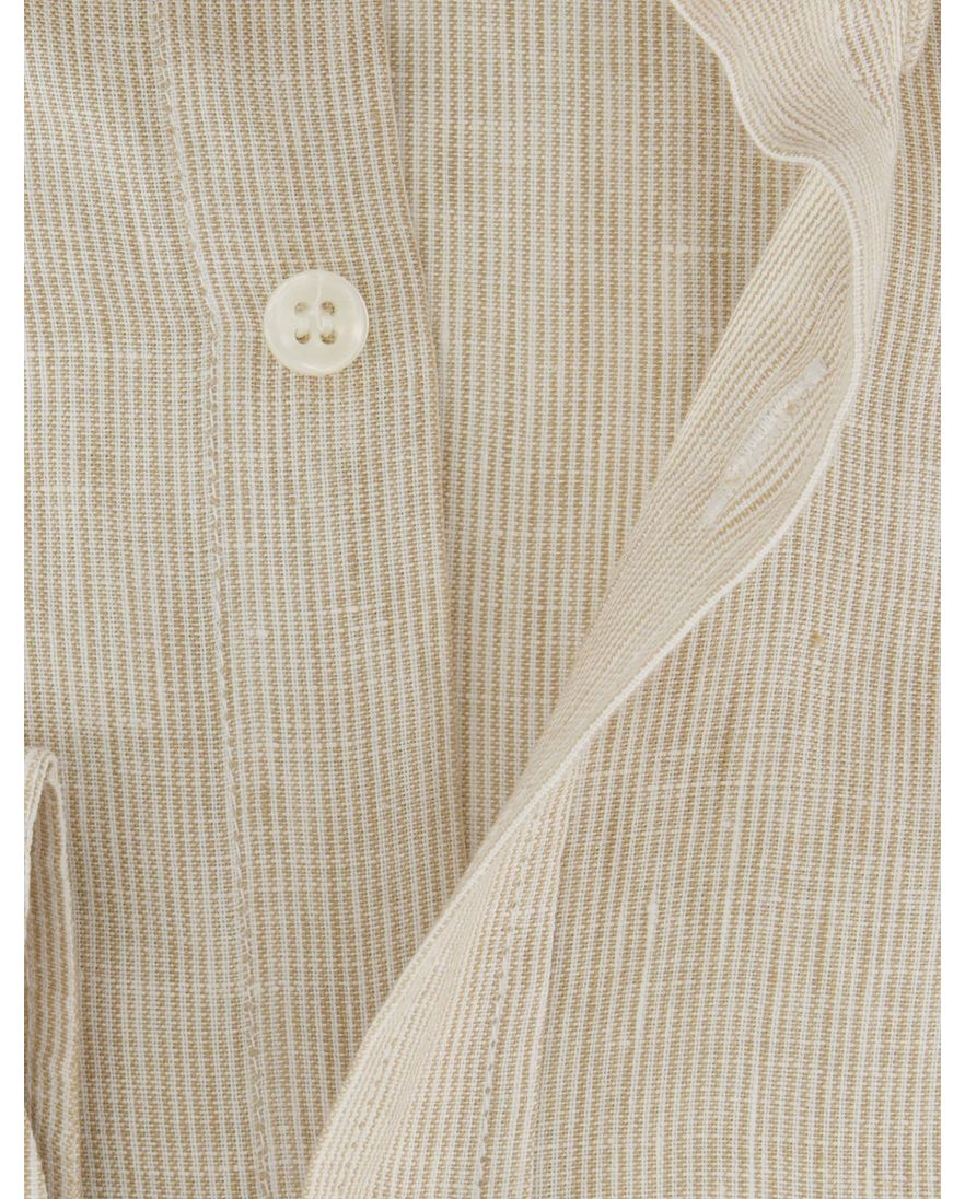 Paul & Shark overhemd beige wit gestreept button-down collar