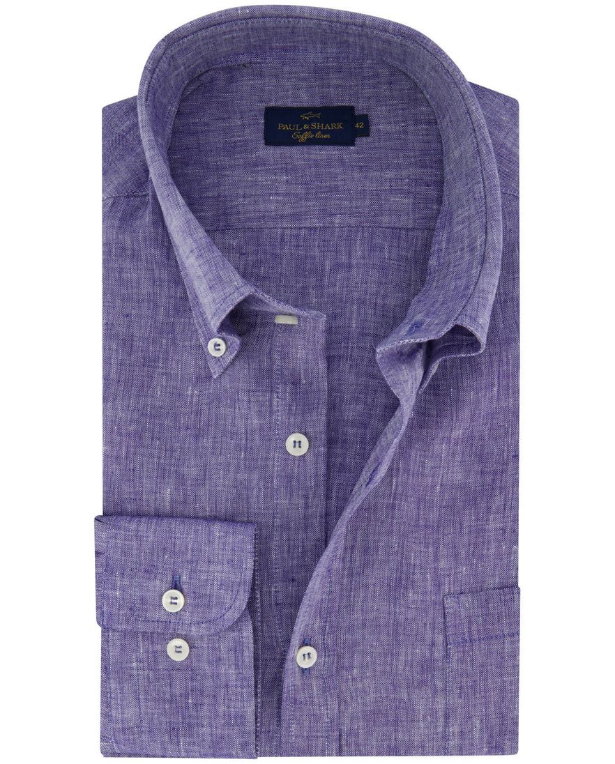 Paul & Shark overhemd donkerblauw gemeleerd borstzak wijde fit