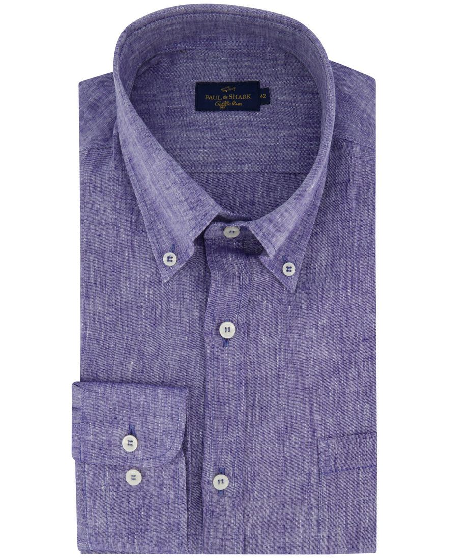 Paul & Shark overhemd donkerblauw gemeleerd borstzak wijde fit