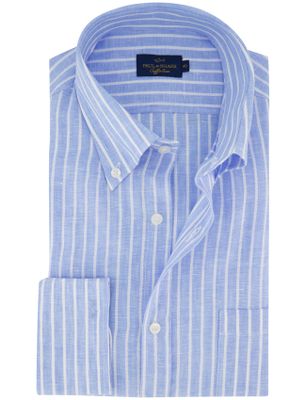 Paul & Shark Overhemd Paul & Shark linnen lichtblauw wit gestreept