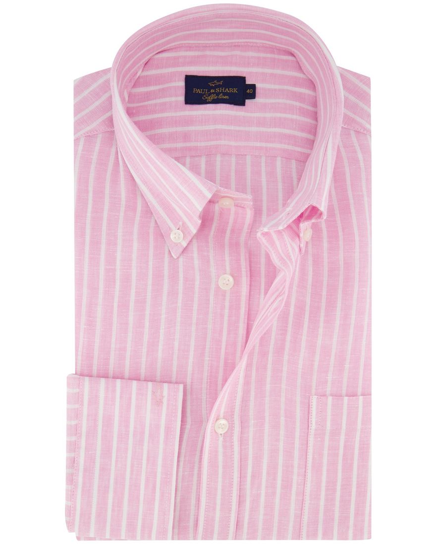 Paul & Shark linnen overhemd roze witte streep