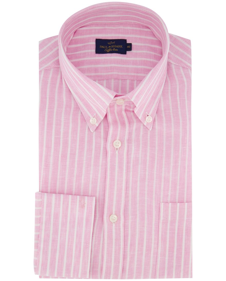 Paul & Shark linnen overhemd roze witte streep