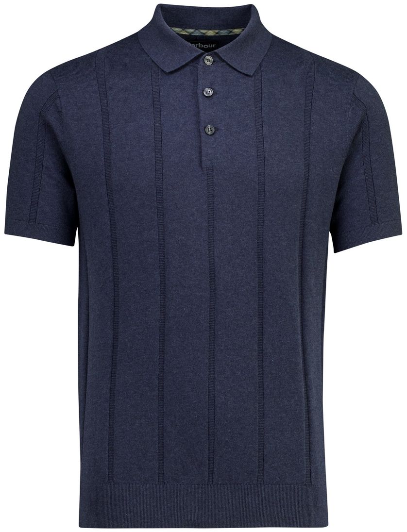 Donkerblauwe polo Barbour met streep structuur donkerblauw
