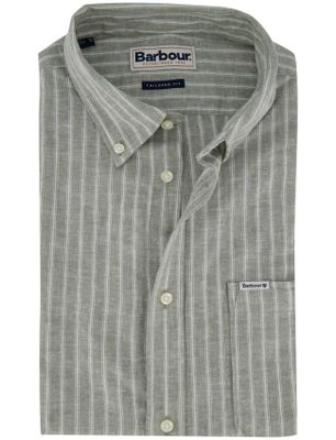 Barbour Overhemd groen gestreept linnen Barbour Tailored fit