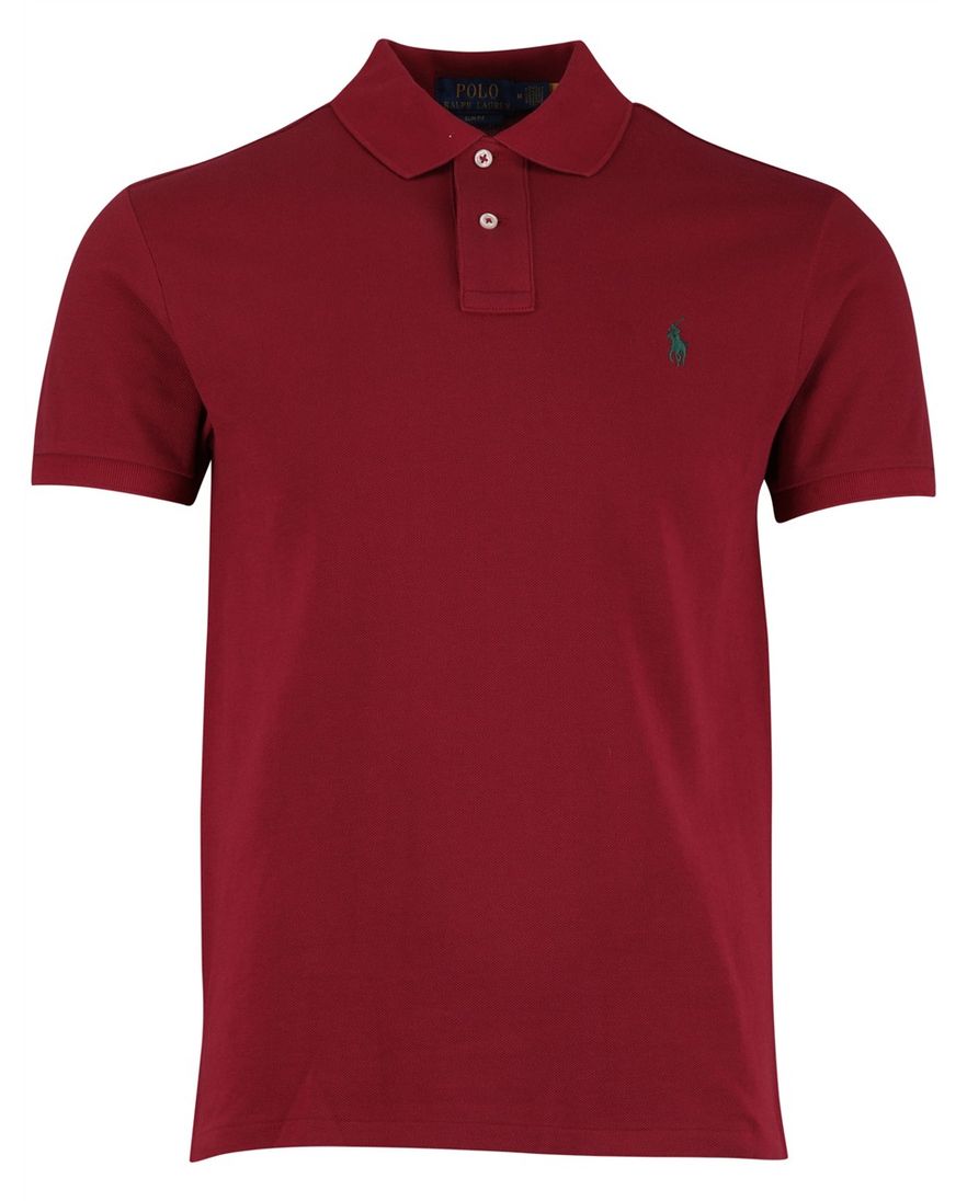 Polo Ralph Lauren Slim fit Polo Rood effen groen logo