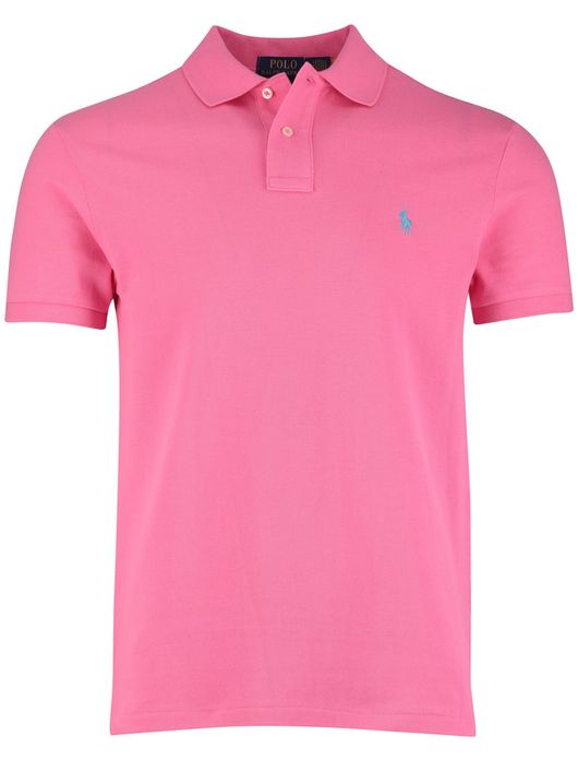 Polo Ralph Lauren Slim fit Polo Roze effen blauw logo