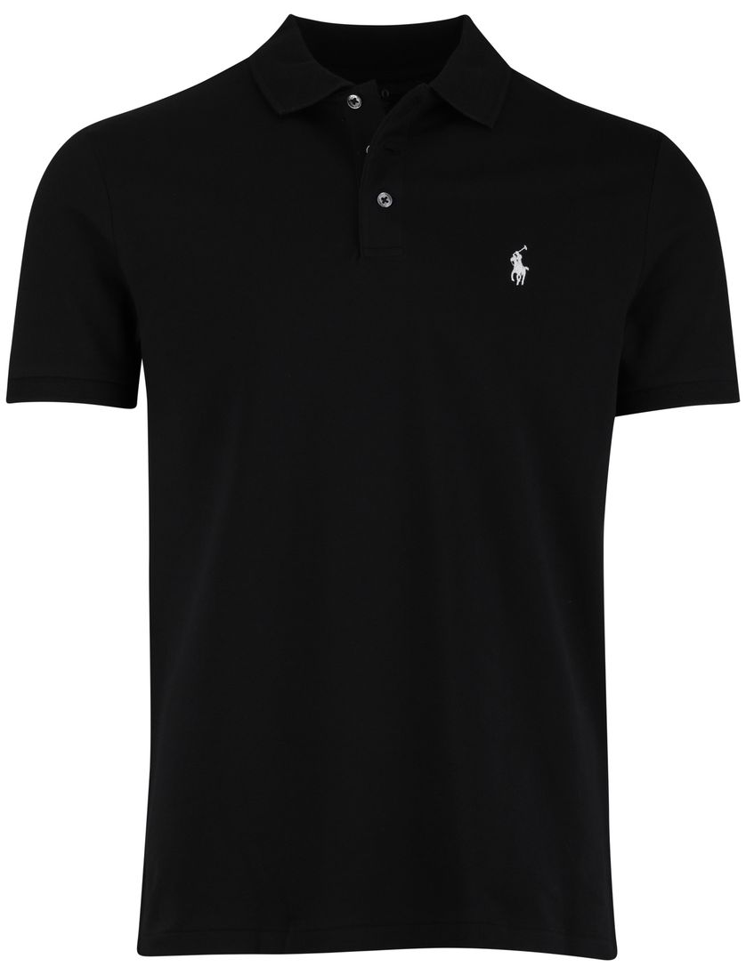 Zwarte Polo Polo Ralph Lauren Custom Slim Fit eenkleurig wit logo