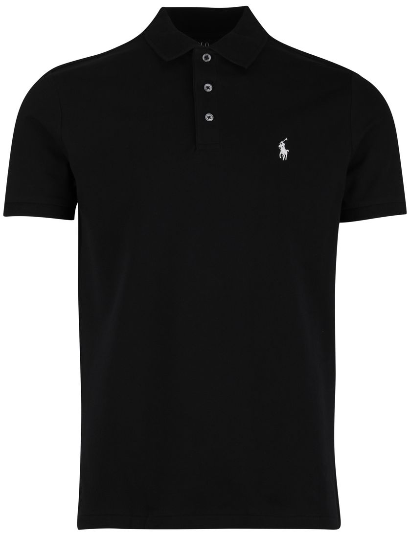 Zwarte Polo Polo Ralph Lauren Custom Slim Fit eenkleurig wit logo