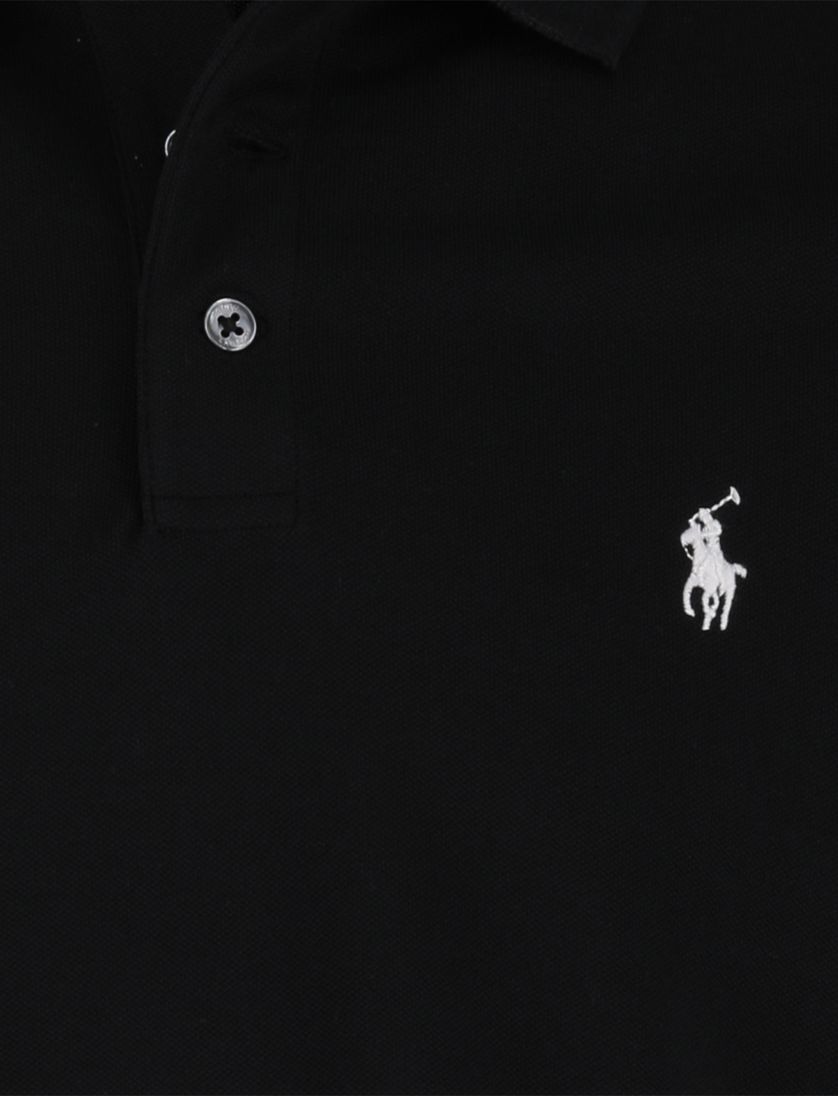 Zwarte Polo Polo Ralph Lauren Custom Slim Fit eenkleurig wit logo