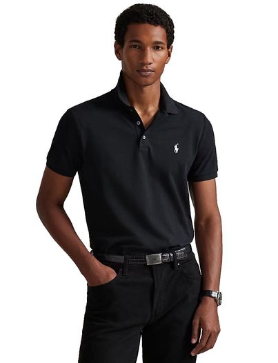 Polo Ralph Lauren Zwarte Polo Polo Ralph Lauren Custom Slim Fit eenkleurig wit logo