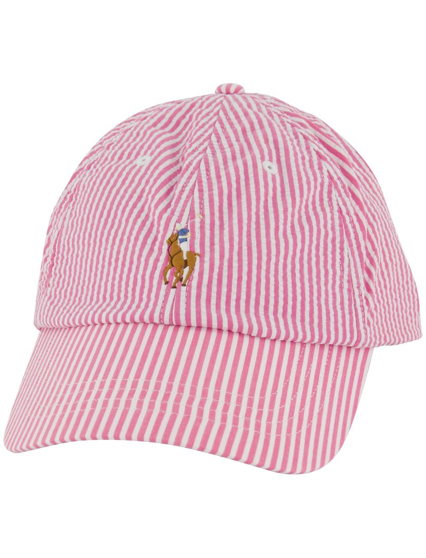 roze en witte cap met logo Polo Ralph Lauren gestreept