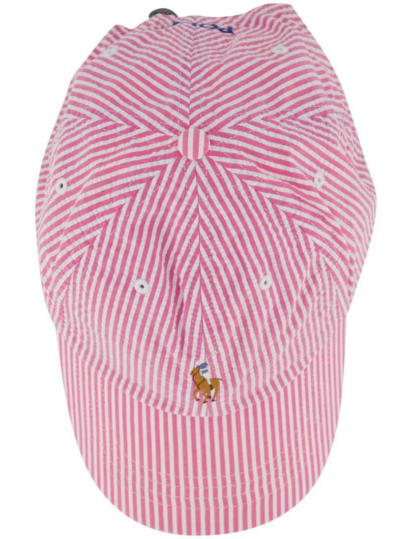 roze en witte cap met logo Polo Ralph Lauren gestreept