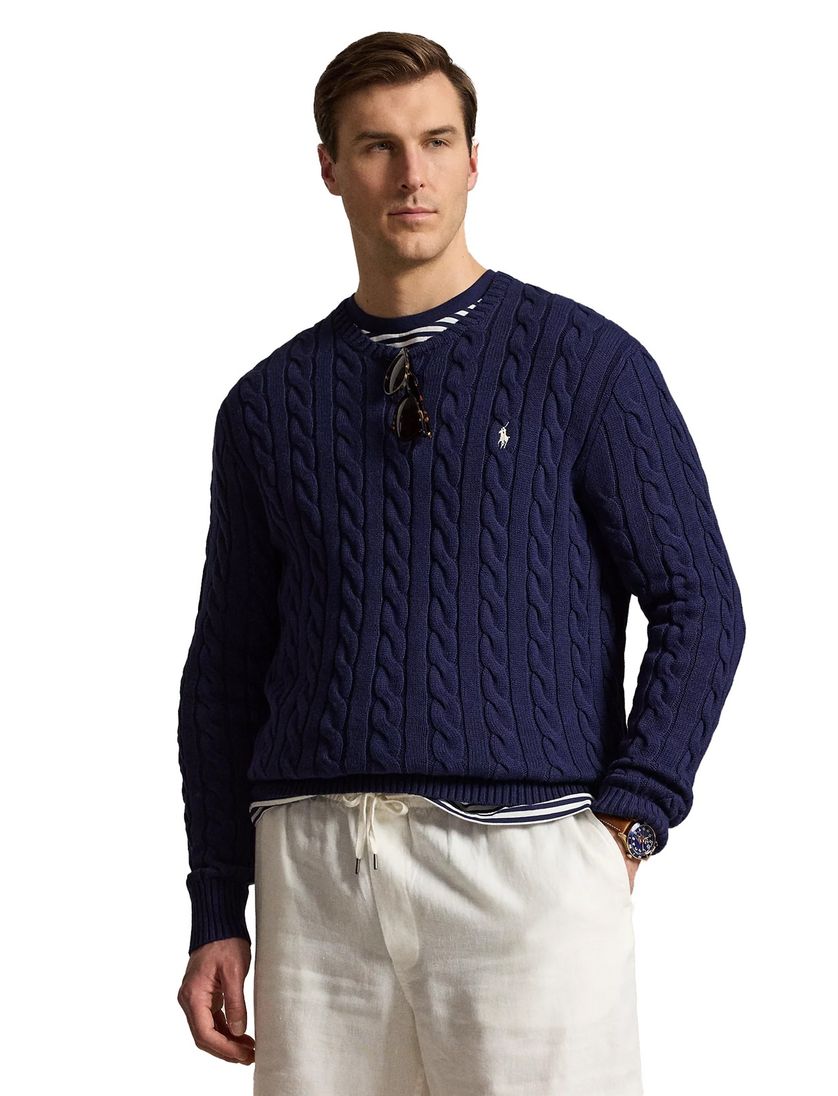 Donkerblauwe kabeltrui Polo Ralph Lauren Big & Tall
