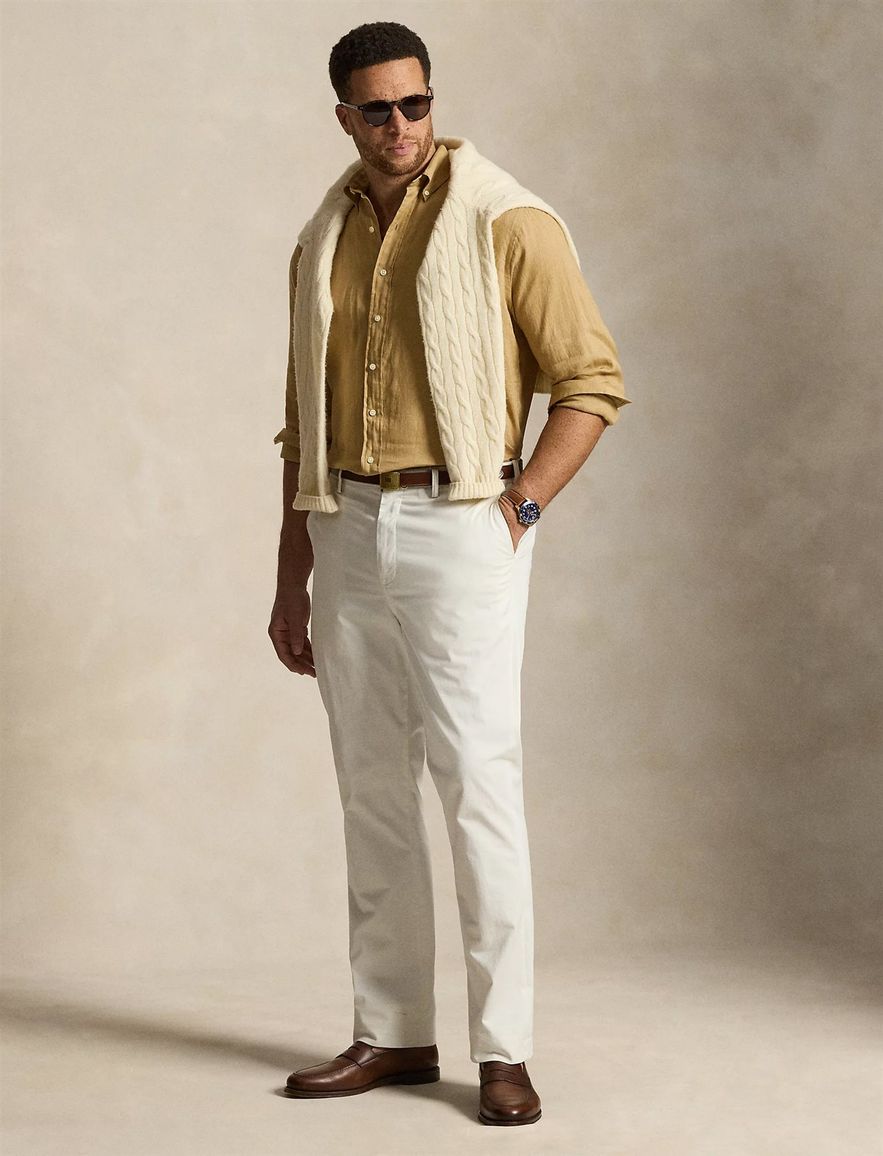 Polo Ralph Lauren Big & Tall Overhemd beige witte knoop linnen