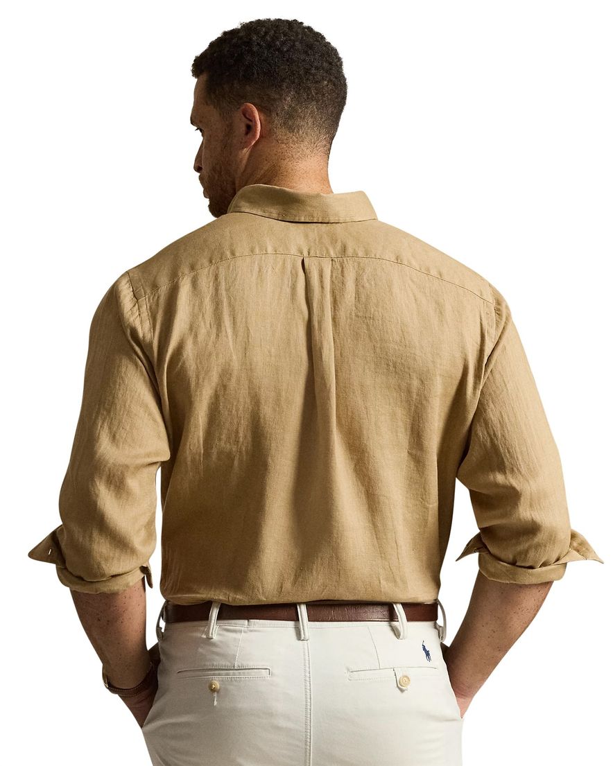 Polo Ralph Lauren Big & Tall Overhemd beige witte knoop linnen