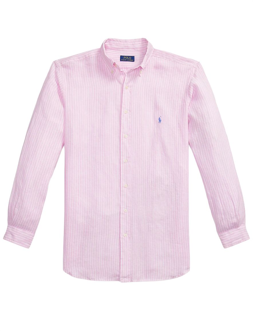 Polo Ralph Lauren Big & Tall overhemd roze gestreept linnen